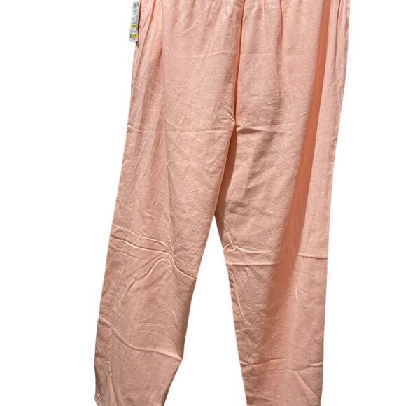 Melissa Paige Women's Peach Linen-Blend Straight Leg Pull-On Pants Elastic Waist - Picture 2 of 5